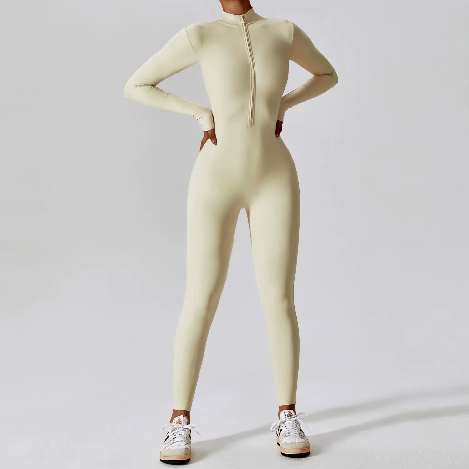 Elevate Your Workout with Our Women's Long Sleeve Zipper Jumpsuit - Perfect for Yoga and Fitness!