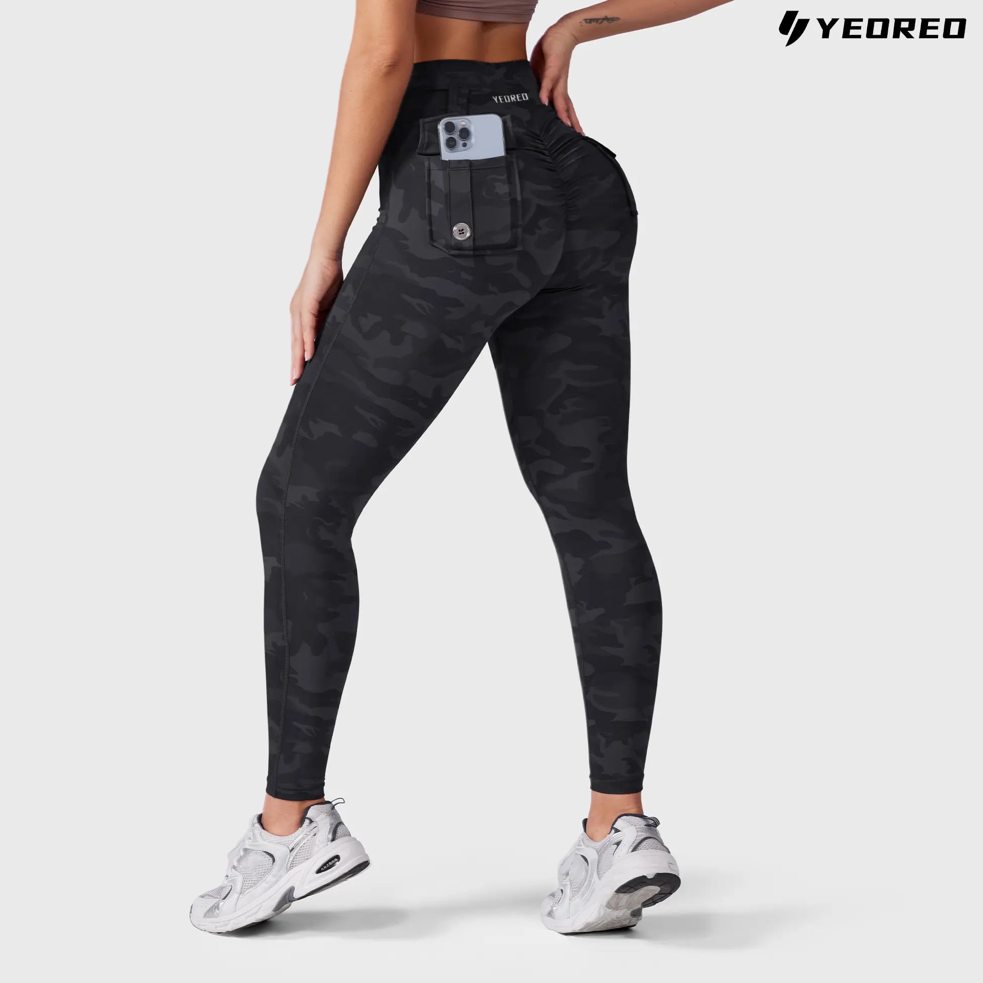 YEOREO Leggings with Pockets for Women Charm Leggings Workout Leggings for Women V Cross Waist Butt Lifting Gym Yoga Activewear Exercise Walking Sports Bottoms Fitness Training Pant