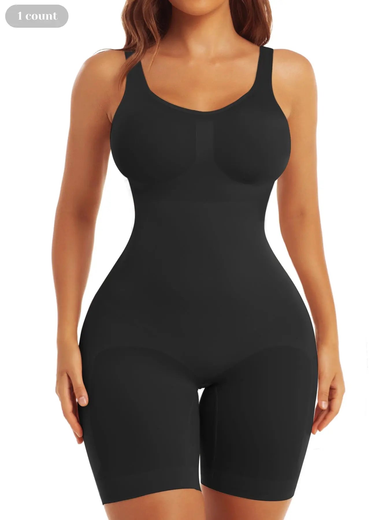 Elevate Your Look with Our Black Tummy Control Shorts Bodysuit - The Ultimate Minimalist Shapewear for a Sculpted Silhouette!
