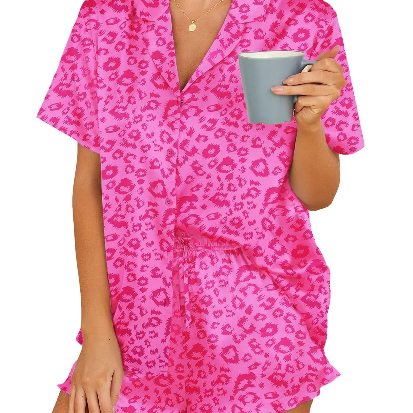 Indulge in Luxury: Women's Satin Pajama Set - Button-Down 2 Piece Silk PJs with Ruffle Details and Notch Collar for Ultimate Comfort